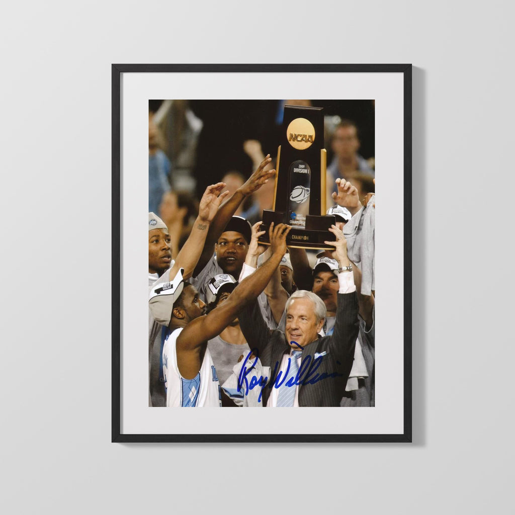 North Carolina Autograph Print - Roy Williams Trophy - Tar Heel Triumph College FSPrints Gallery Frame 16x20