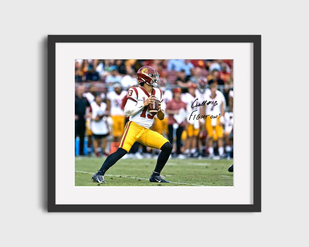 USC Autograph Print - Caleb Williams Throwing - Fight On College FSPrints Gallery Frame 16x20