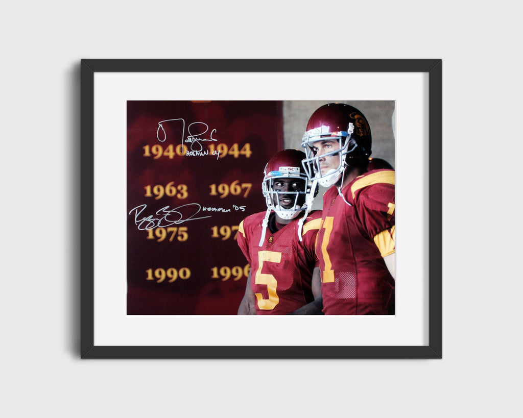 USC Autograph Print - Leinart & Bush Heisman Duo - Double Trouble College FSPrints Gallery Frame 16x20