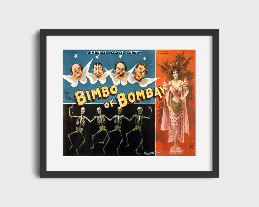 Vintage Magic Poster - Bimbo of Bombay - Skeleton Dance Magic Vintage Framed Prints Gallery Frame 16x20