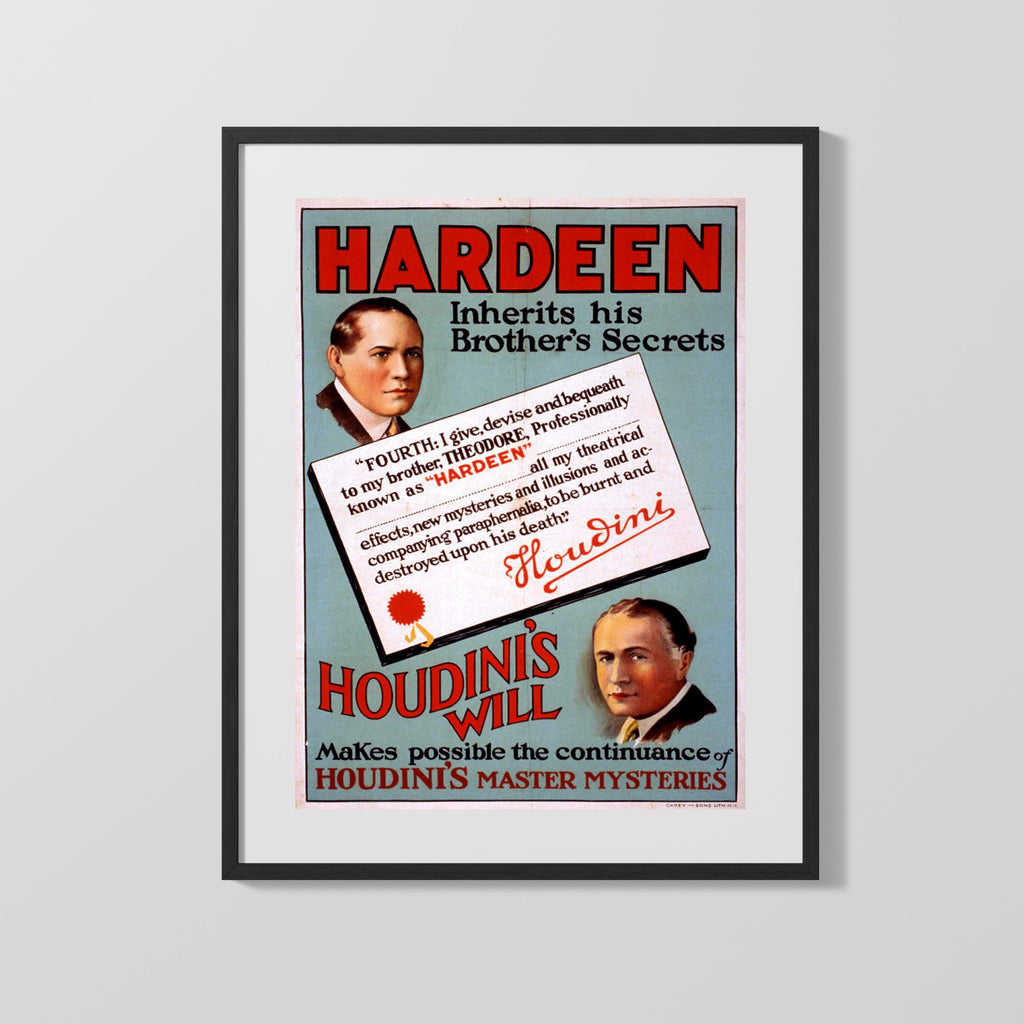 Vintage Magic Poster - Hardeen - Inherits Secrets Magic Vintage Framed Prints Gallery Frame 16x20