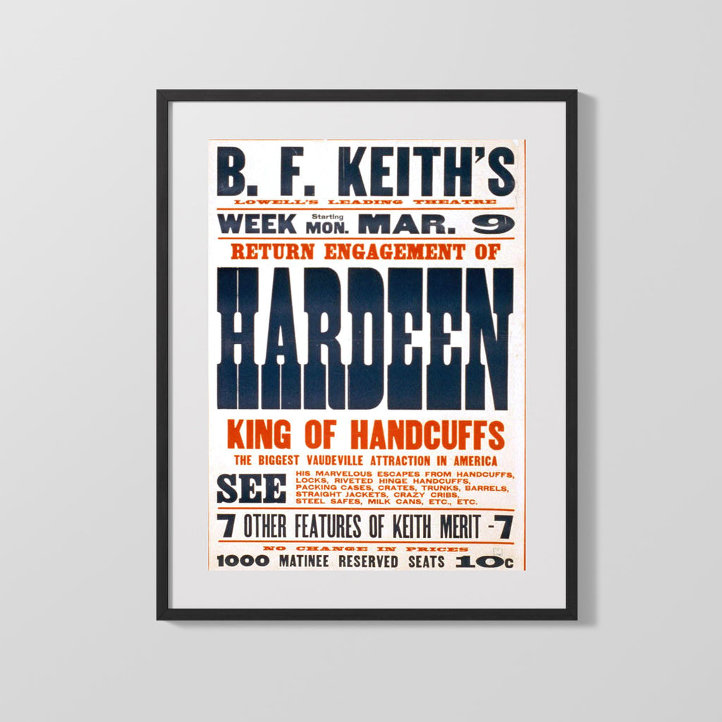Vintage Magic Poster - Hardeen - King of Handcuffs Magic Vintage Framed Prints Gallery Frame 16x20