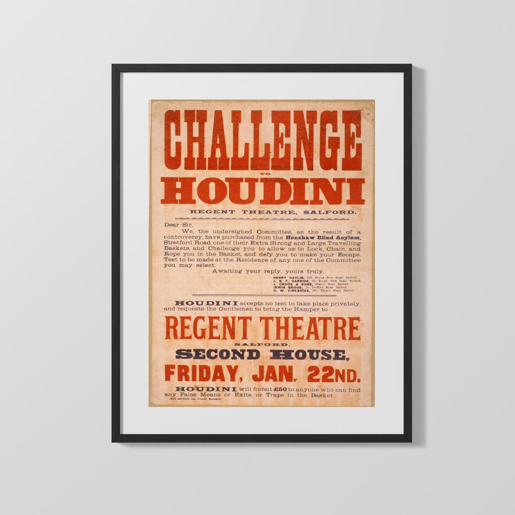 Vintage Magic Poster - Houdini - Locked and Chained Magic Vintage Framed Prints Gallery Frame 16x20