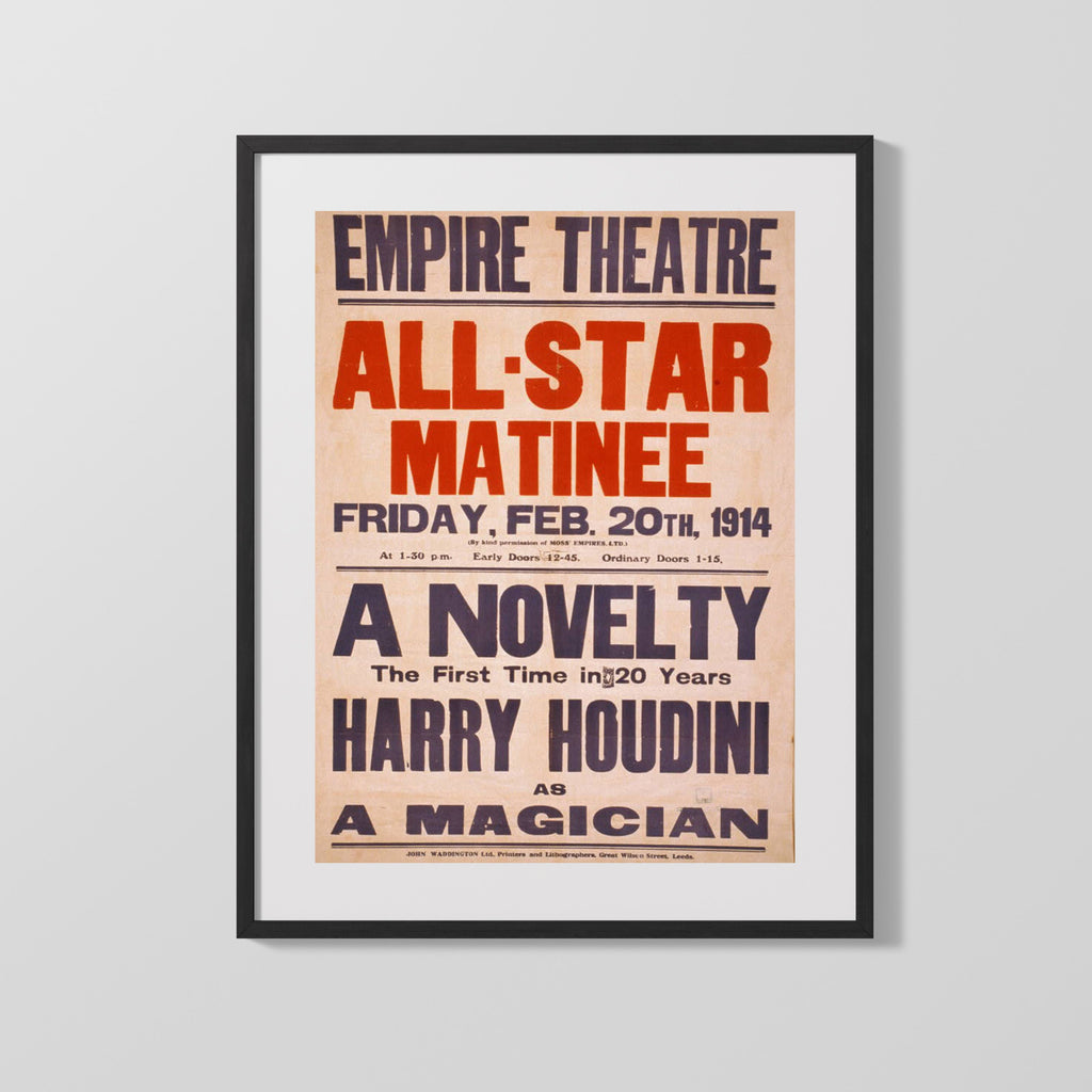 Vintage Magic Poster - Houdini - Rare Magician Act Magic Vintage Framed Prints Gallery Frame 16x20