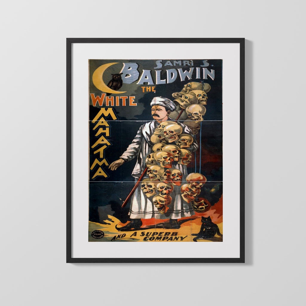 Vintage Magic Poster - Samri Baldwin - The White Mahatma Magic Vintage Framed Prints Gallery Frame 16x20