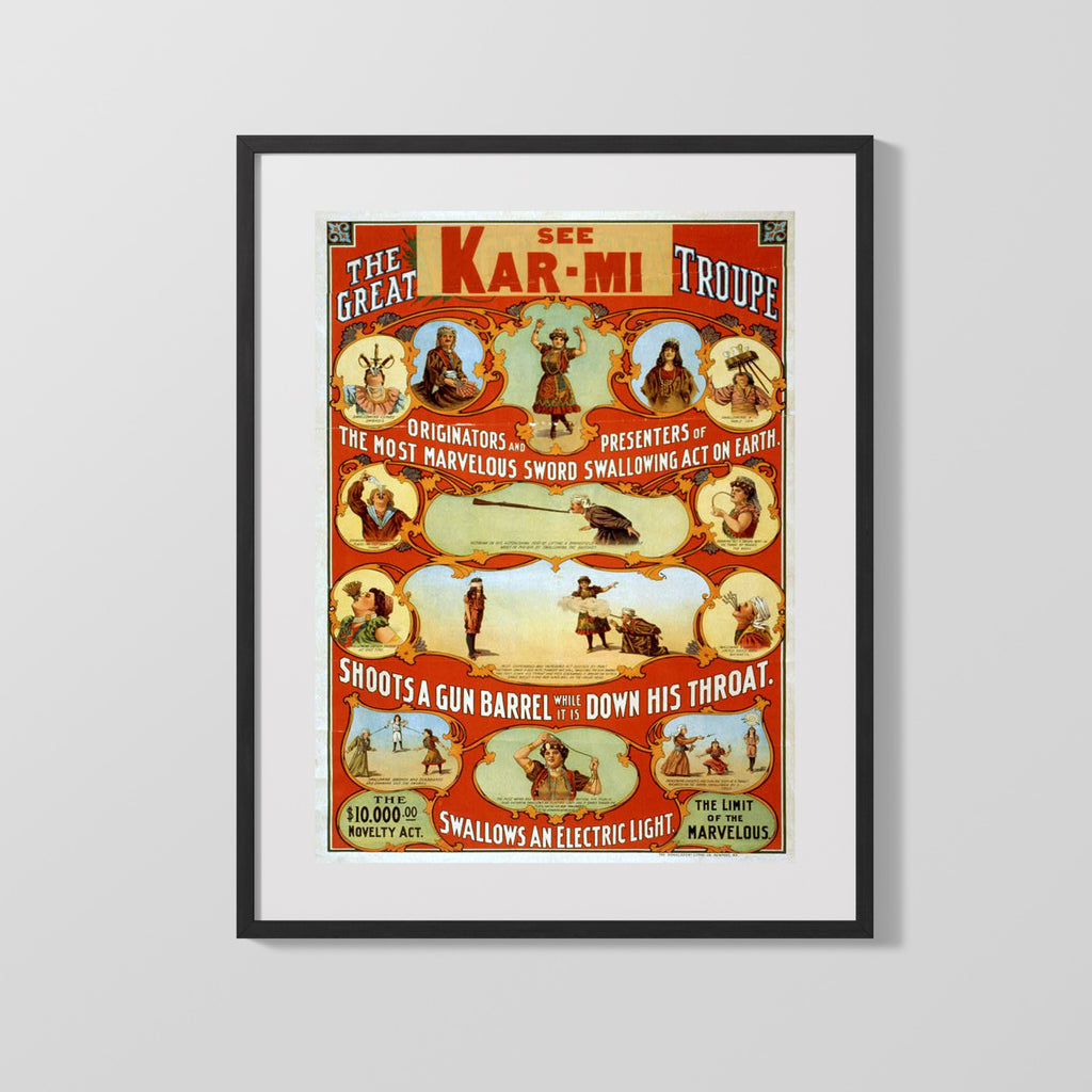 Vintage Magic Poster - The Great Kar-Mi - Sword Swallower Magic Vintage Framed Prints Gallery Frame 16x20