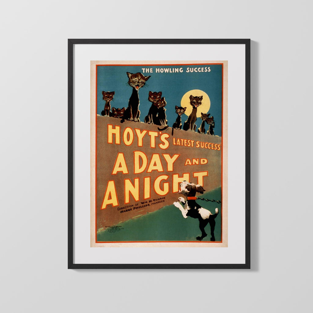 Vintage Theater Poster - A Day and a Night - Cat and Dog Howl Theater Vintage Framed Prints Gallery Frame 16x20