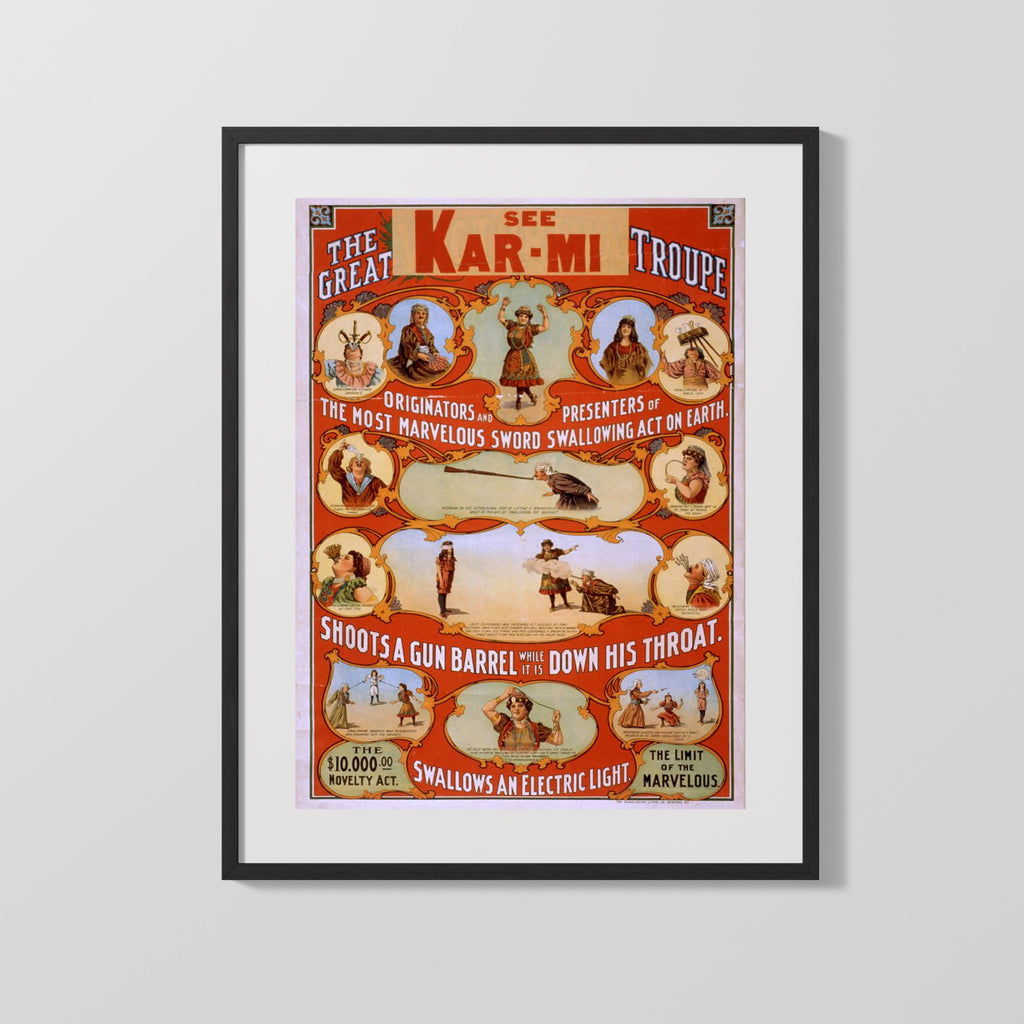 Vintage Theater Poster - See KarMi The Great Troupe Theater Vintage Framed Prints Gallery Frame 16x20