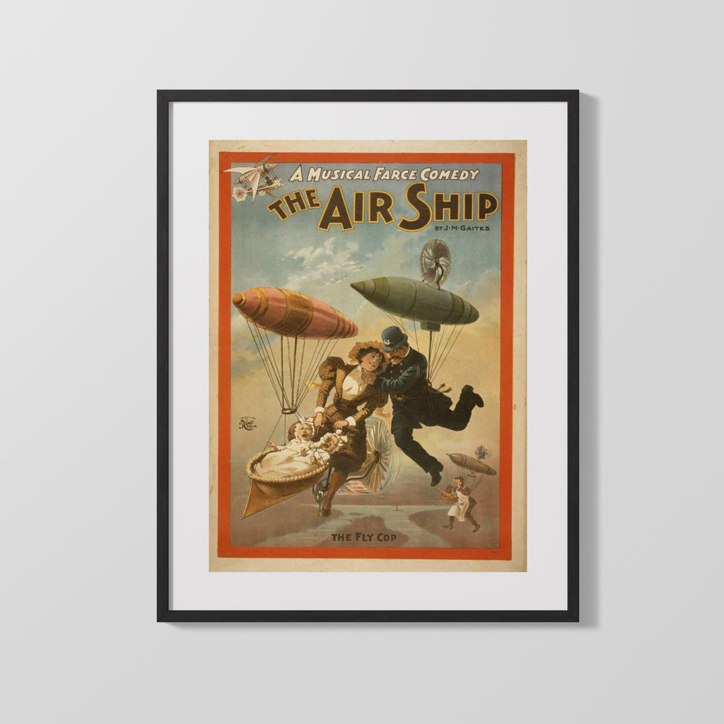 Vintage Theater Poster - The Air Ship The Fly Cop Theater Vintage Framed Prints Gallery Frame 16x20