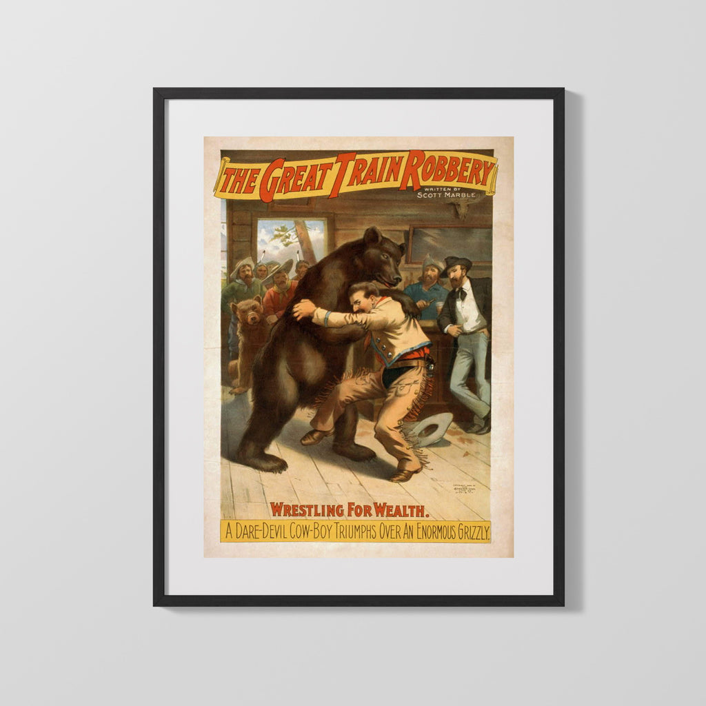 Vintage Theater Poster - The Great Train Robbery Wrestling for Wealth Theater Vintage Framed Prints Gallery Frame 16x20