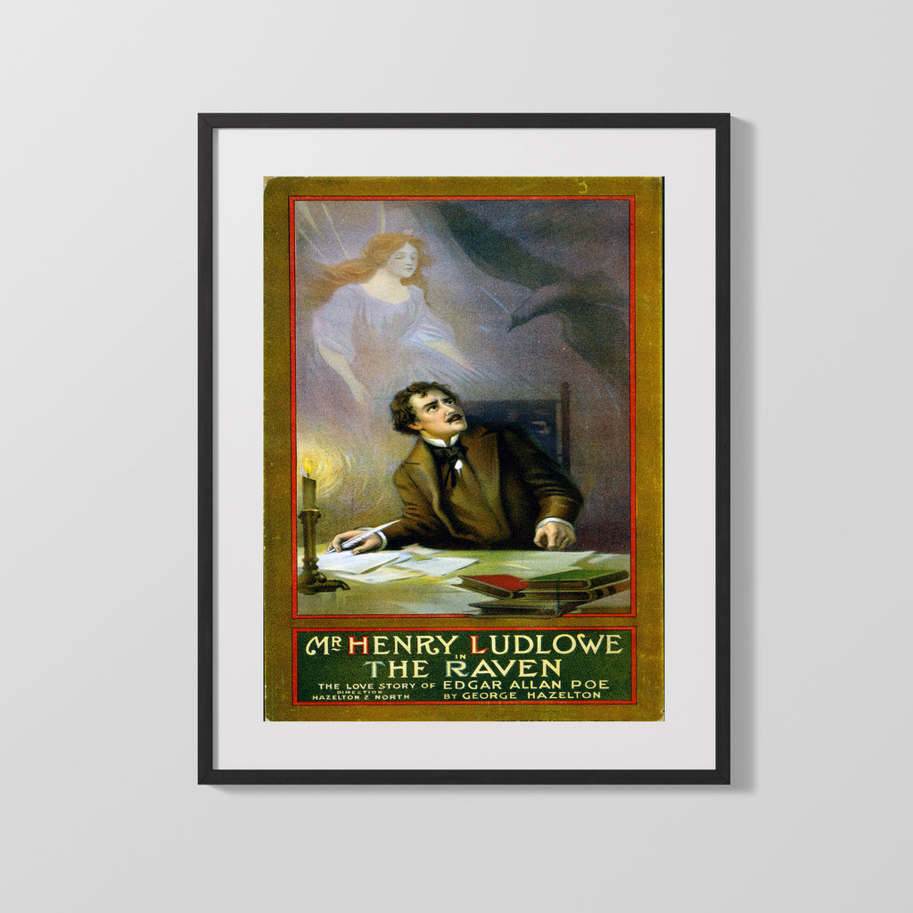 Vintage Theater Poster - The Raven - Henry Ludlowe in Edgar Allan Poe Drama Theater Vintage Framed Prints Gallery Frame 16x20