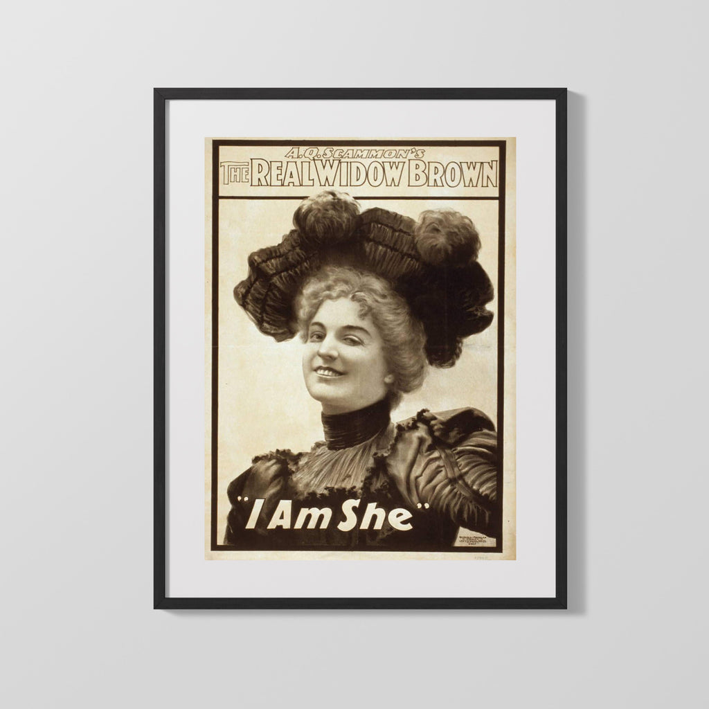 Vintage Theater Poster - The Real Widow Brown - I Am She Theater Vintage Framed Prints Gallery Frame 16x20