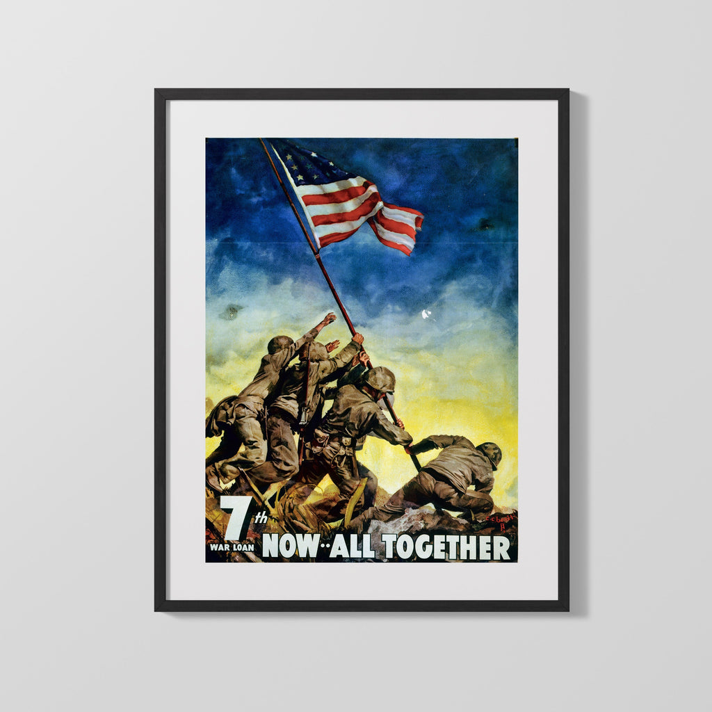 Vintage War Poster - 7th War Loan Now All Together WWII Posters Vintage Framed Prints Gallery Frame 16x20
