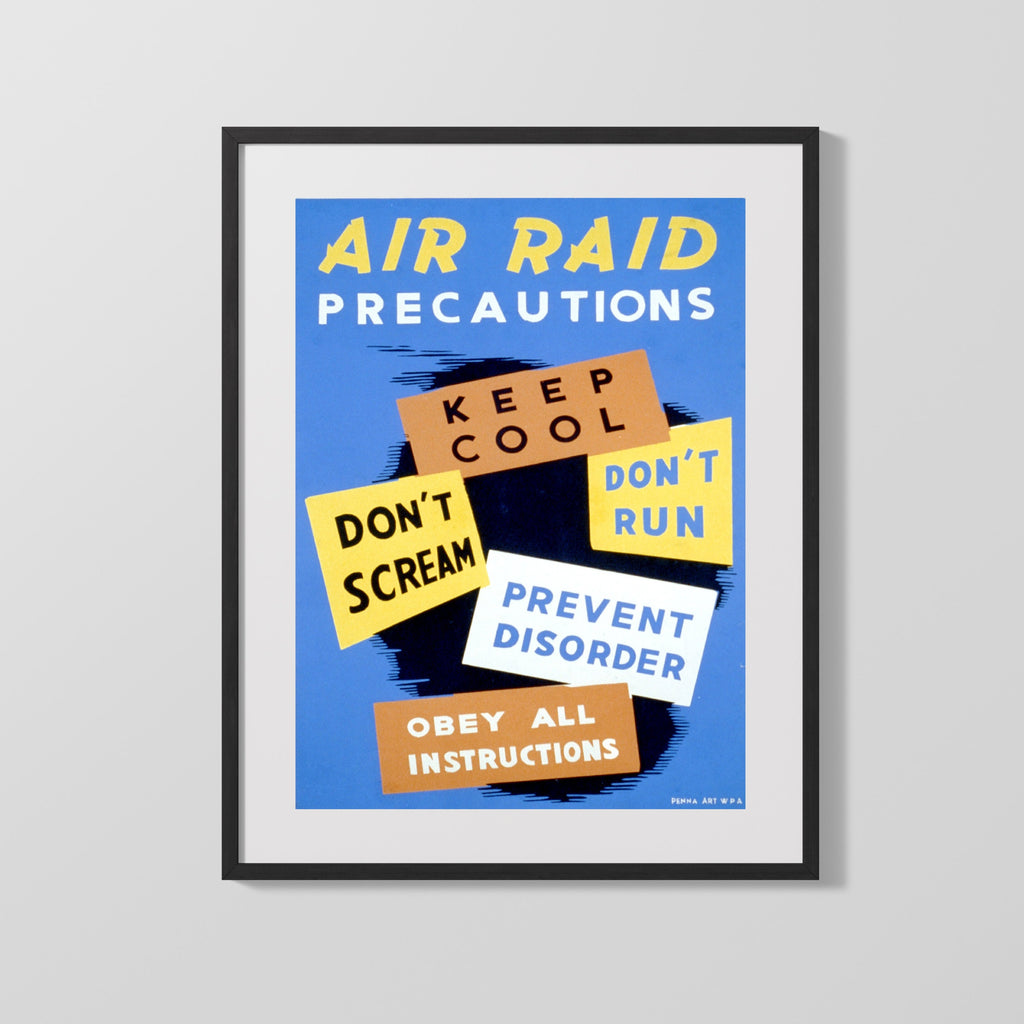 Vintage War Poster - Air Raid Tips - KeepCool WWII Posters Vintage Framed Prints Gallery Frame 16x20