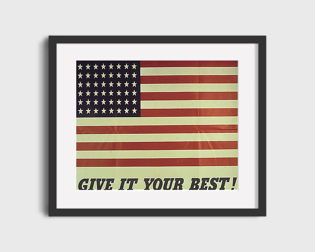 Vintage War Poster - American Flag - Stars and stripes demand effort WWII Posters Vintage Framed Prints Gallery Frame 16x20