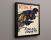 Vintage War Poster - Attack on All Fronts WWII Posters Vintage Framed Prints Floating Canvas 16x20
