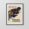 Vintage War Poster - Attack on All Fronts WWII Posters Vintage Framed Prints Gallery Frame 16x20