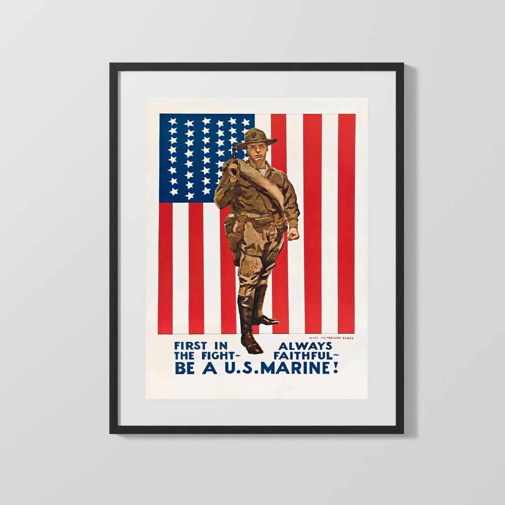 Vintage War Poster - Be a U.S. Marine - First in Fight WWII Posters Vintage Framed Prints Gallery Frame 16x20