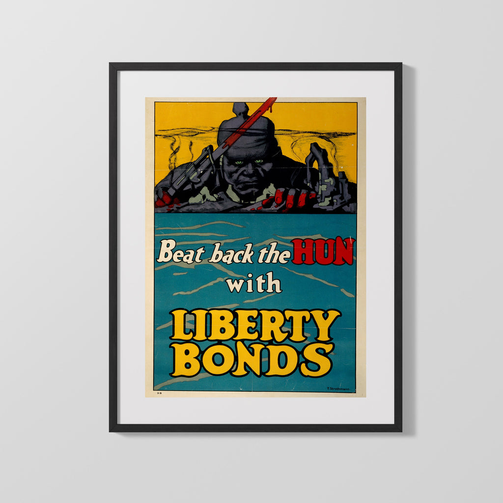Vintage War Poster - Beat Back The Hun With Liberty Bonds WWII Posters Vintage Framed Prints Gallery Frame 16x20