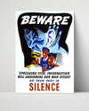 Vintage War Poster - Beware Do Your Part In Silence WWII Posters Vintage Framed Prints Poster 16x20