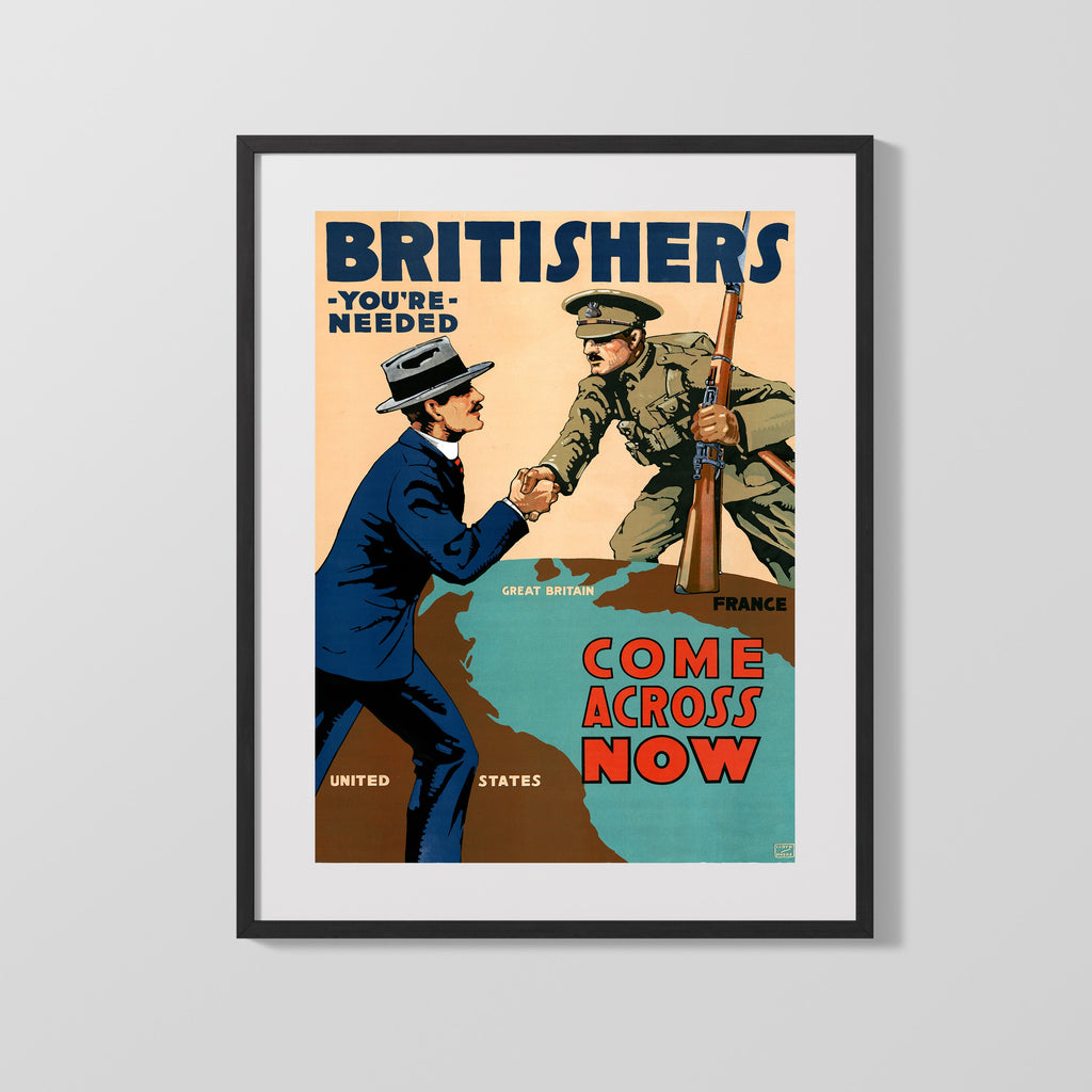 Vintage War Poster - Britishers Join Us WWII Posters Vintage Framed Prints Gallery Frame 16x20