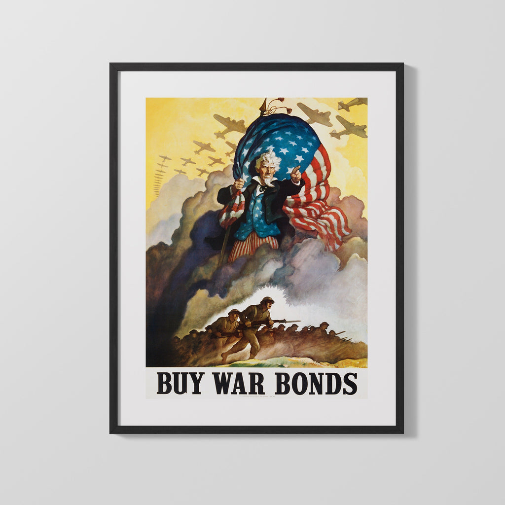 Vintage War Poster - Buy War Bonds Uncle Sam WWII Posters Vintage Framed Prints Gallery Frame 16x20