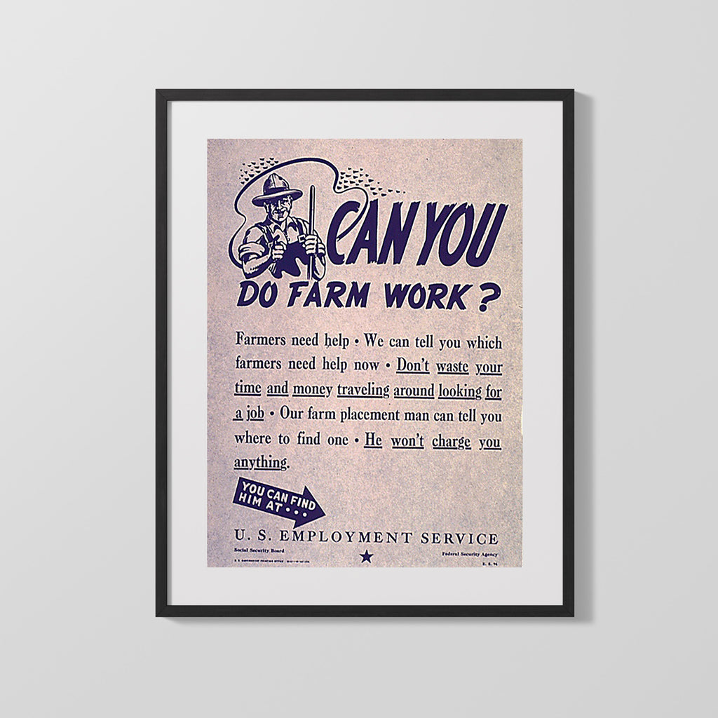 Vintage War Poster - Can You Do Farm Work WWII Posters Vintage Framed Prints Gallery Frame 16x20