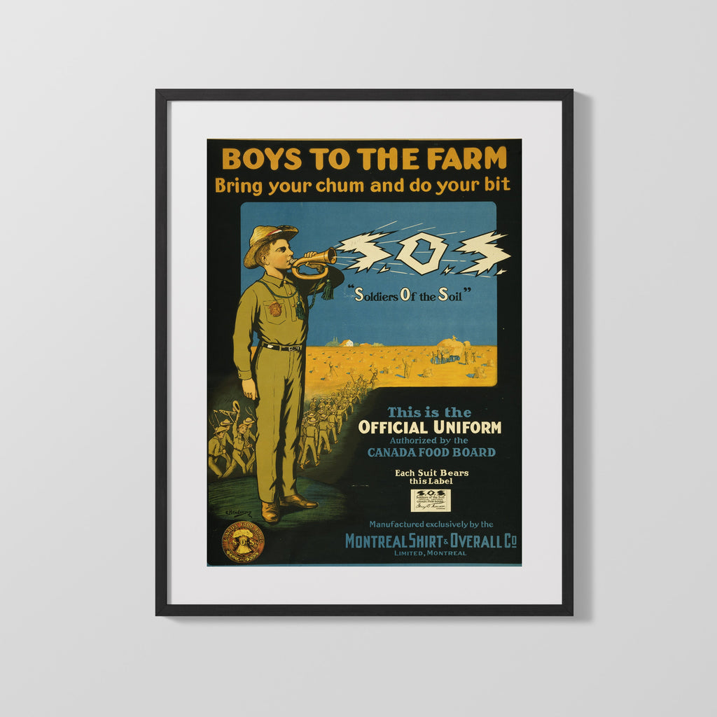 Vintage War Poster - Canada Food Board Boys to the Farm WWII Posters Vintage Framed Prints Gallery Frame 16x20