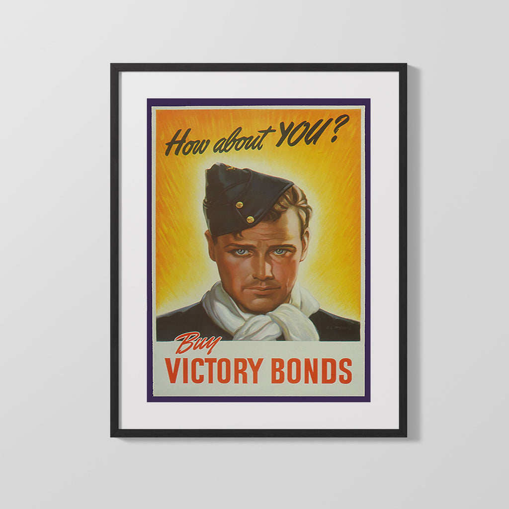 Vintage War Poster - Canadian Victory Bonds - Save While You Serve WWII Posters Vintage Framed Prints Gallery Frame 16x20