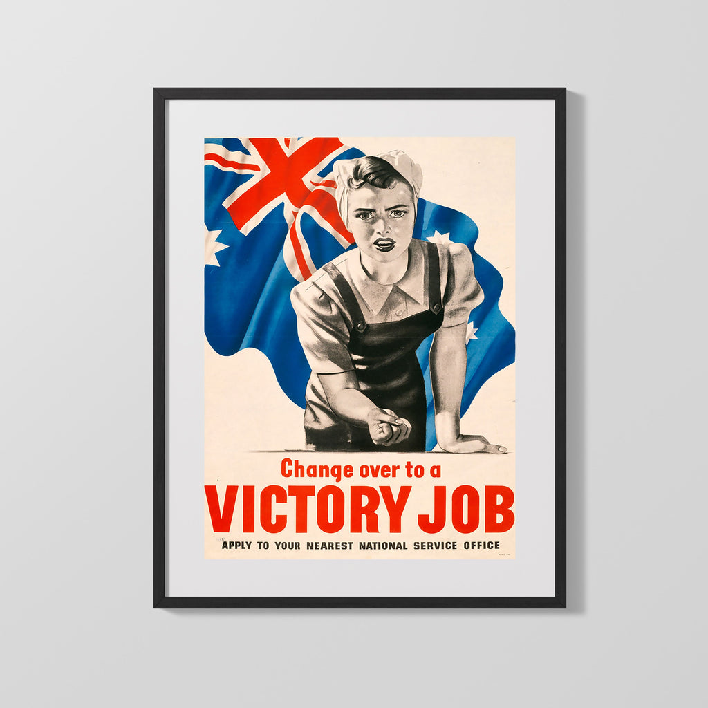 Vintage War Poster - Change Over to a Victory Job WWII Posters Vintage Framed Prints Gallery Frame 16x20