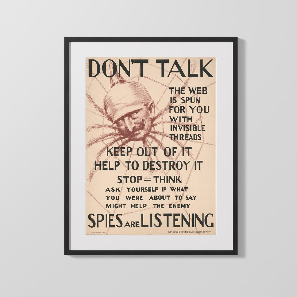 Vintage War Poster - Dont Talk Spies Are Listening WWII Posters Vintage Framed Prints Gallery Frame 16x20