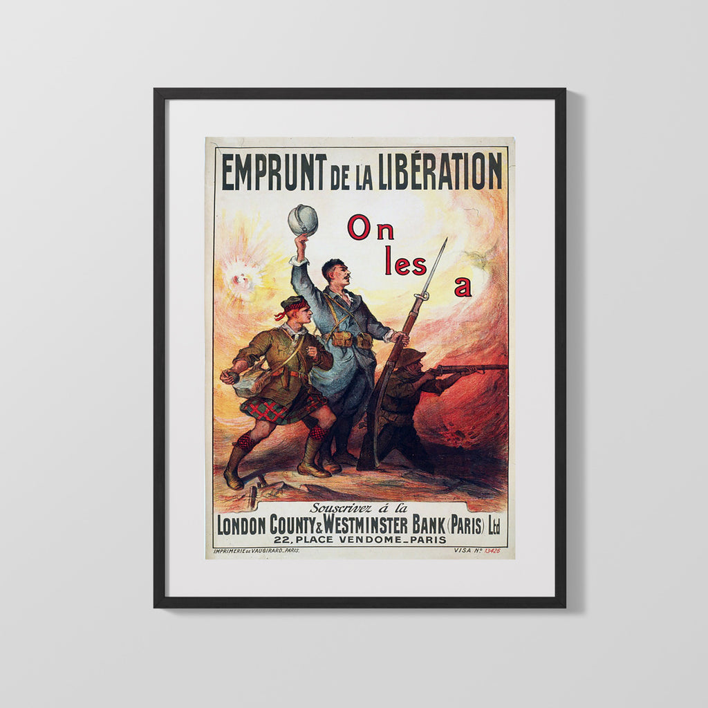 Vintage War Poster - Emprunt de la Liberation London County Bank Paris WWII Posters Vintage Framed Prints Gallery Frame 16x20
