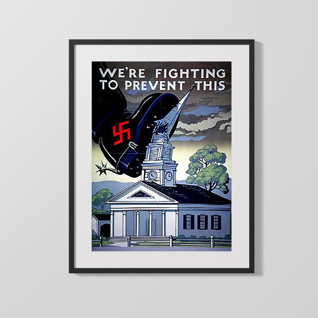 Vintage War Poster - Fighting to Prevent - Stomp the Swastika WWII Posters Vintage Framed Prints Gallery Frame 16x20