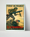 Vintage War Poster - First In France US Marines WWII Posters Vintage Framed Prints Poster 16x20