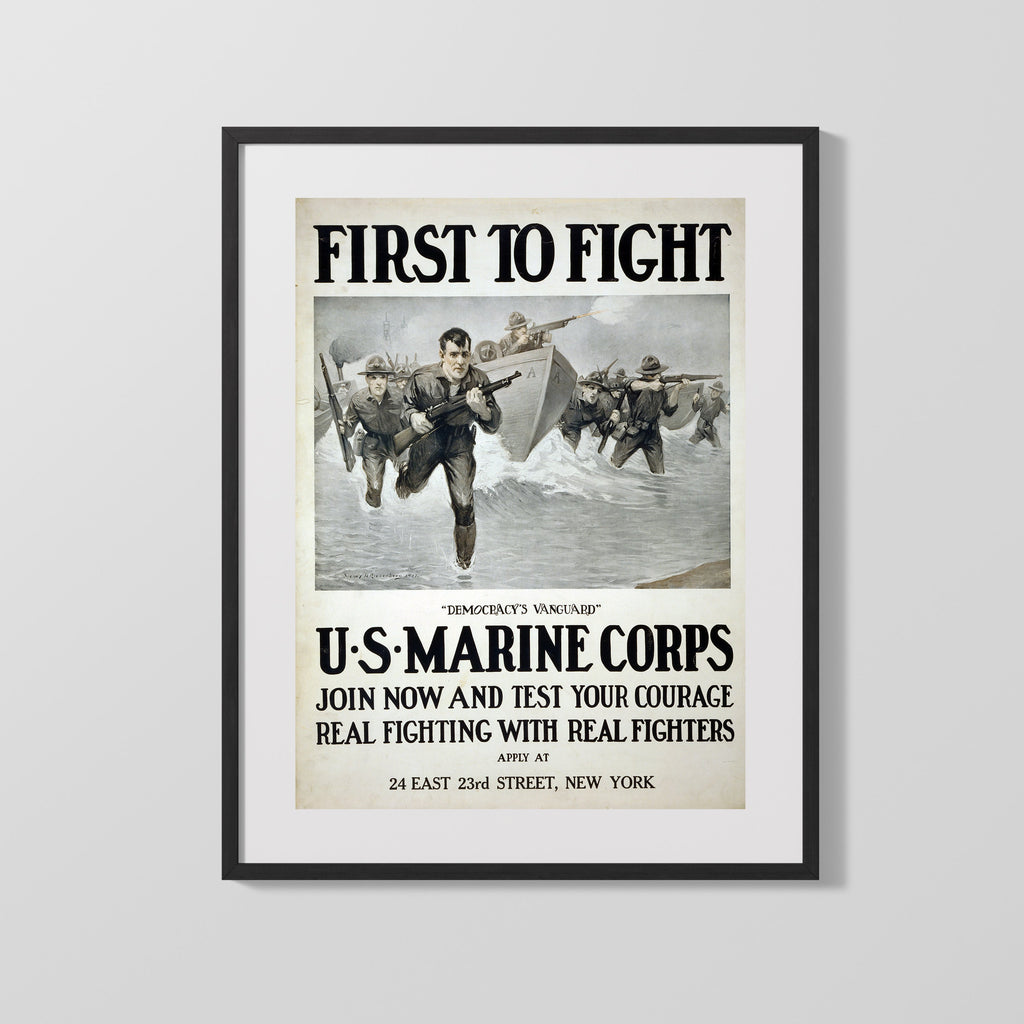 Vintage War Poster - First to Fight US Marine Corps WWII Posters Vintage Framed Prints Gallery Frame 16x20