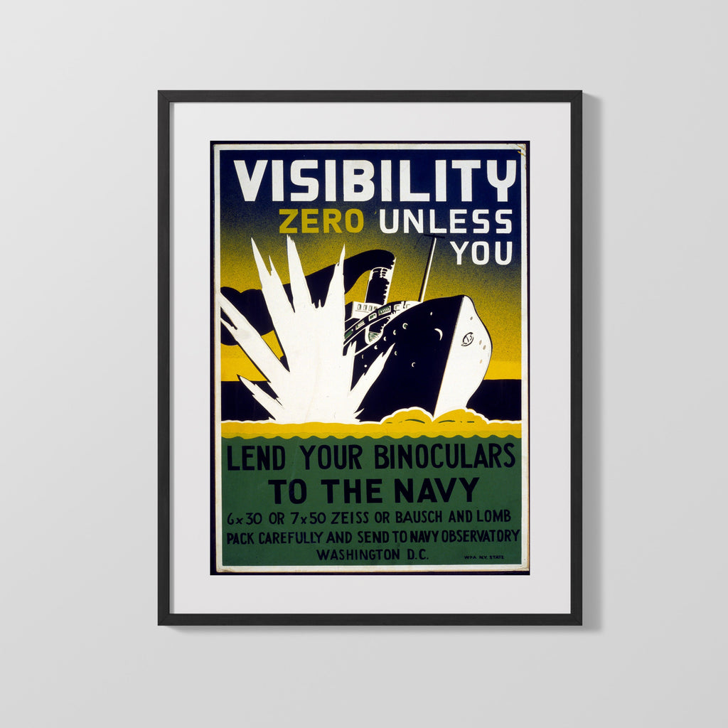 Vintage War Poster - Visibility Zero - Lend Your Eyes WWII Posters Vintage Framed Prints Gallery Frame 16x20