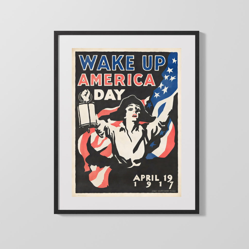Vintage War Poster - Wake Up America Day - Lantern Call WWII Posters Vintage Framed Prints Gallery Frame 16x20