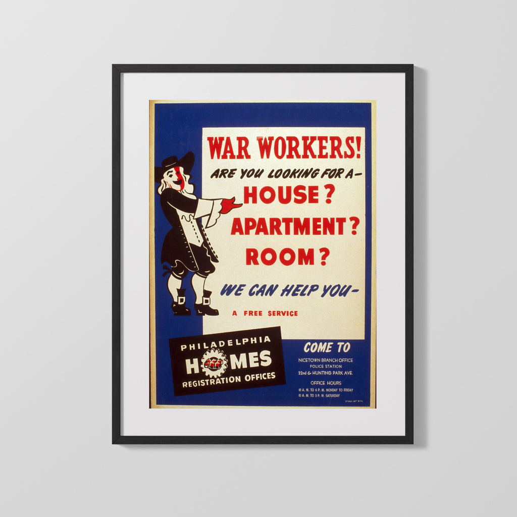 Vintage War Poster - War Workers Housing - RoomForYou WWII Posters Vintage Framed Prints Gallery Frame 16x20