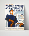 Vintage War Poster - Women Ambulance Drivers - Roll With It WWII Posters Vintage Framed Prints Poster 16x20