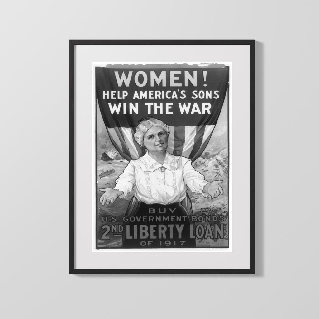 Vintage War Poster - Women Win the War - Bonds and Sons WWII Posters Vintage Framed Prints Gallery Frame 16x20