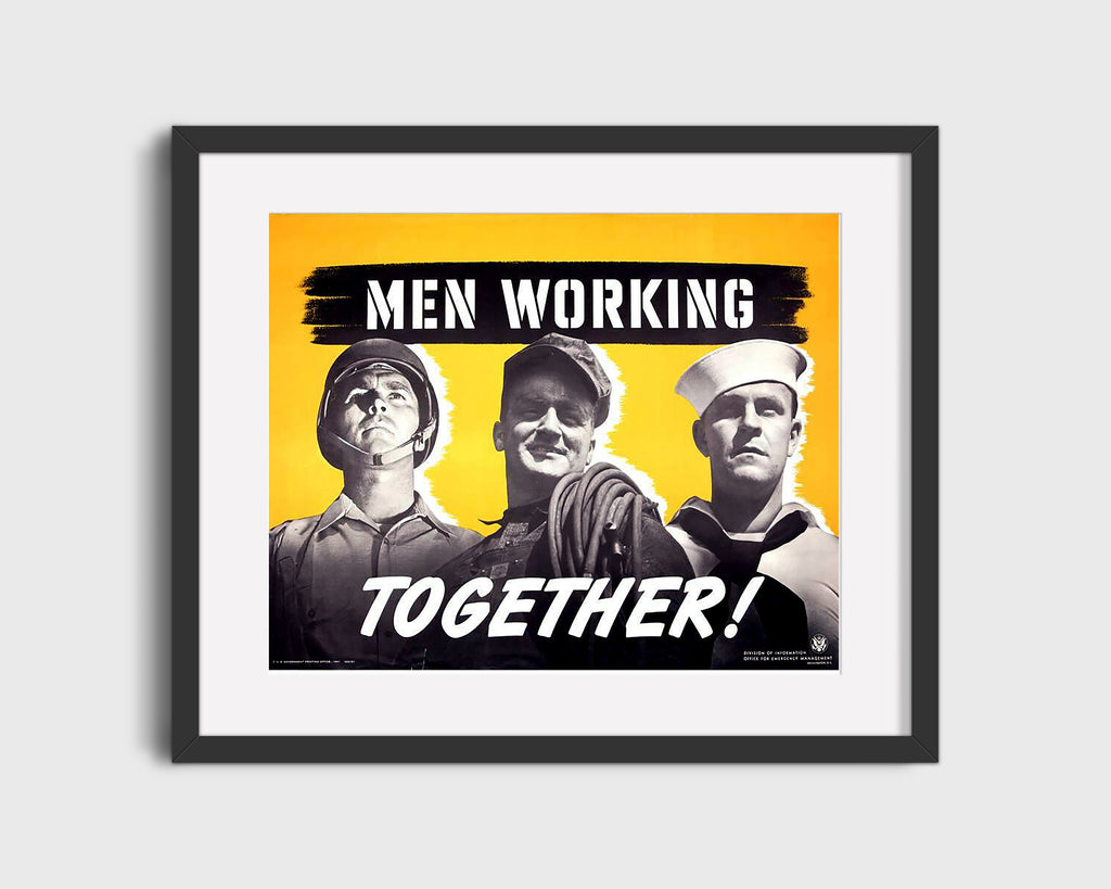 Vintage War Poster - Working - United Front WWII Posters Vintage Framed Prints Gallery Frame 16x20