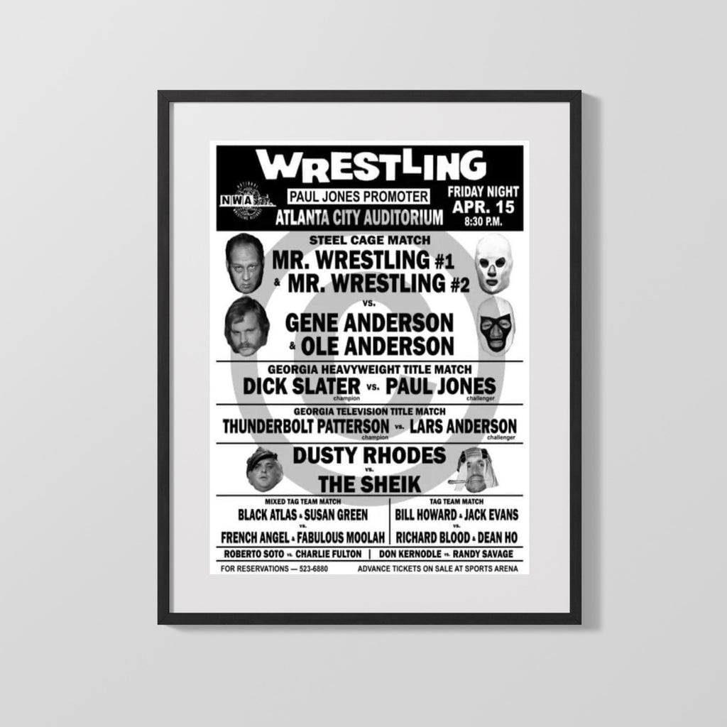 Vintage Wrestling Poster - Atlanta City Auditorium - Steel Cage Spectacular Wrestling FramedSportPrints Gallery Frame 16x20