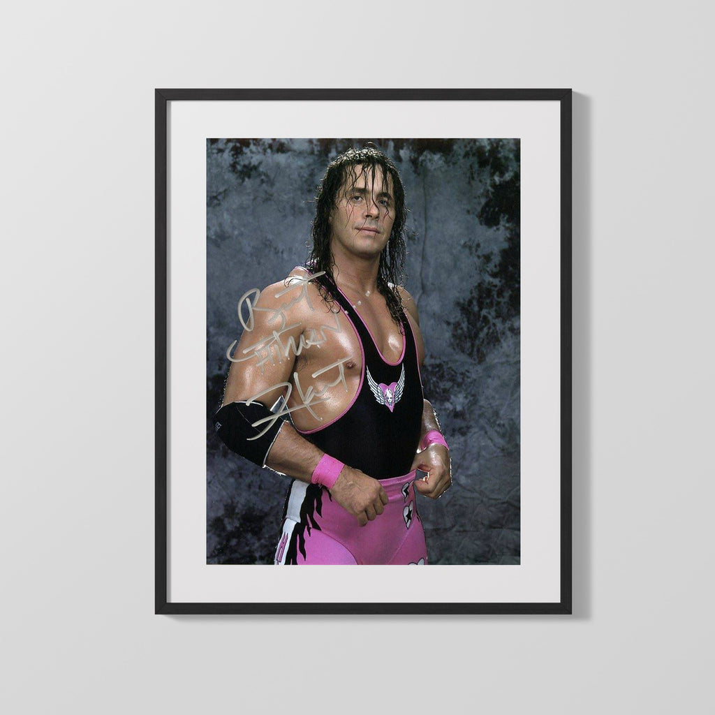 Wrestling Autograph Photo - Bret Hart Iconic - Pink and Black Attack Wrestling FramedSportPrints Gallery Frame 16x20