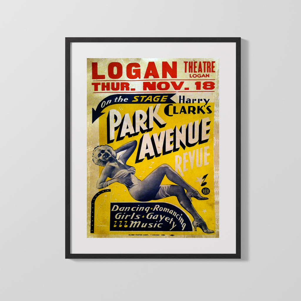 Vintage Burlesque Poster - Park Avenue Revue Harry Clark Burlesque vintageframedprints.com Gallery Frame 16x20
