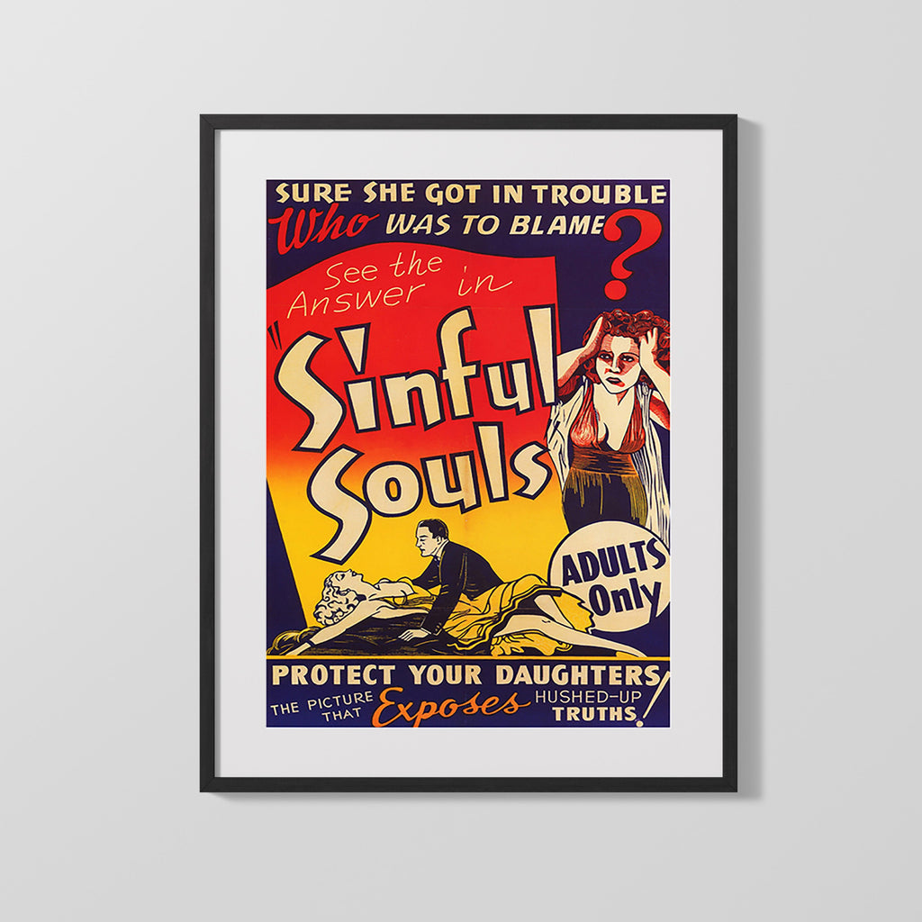 Vintage Burlesque Poster - Sinful Souls Adults Only Burlesque vintageframedprints.com Gallery Frame 16x20
