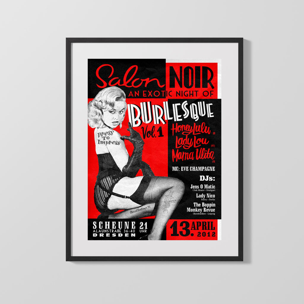 Vintage Burlesque Poster - Salon Noir Exotic Night Burlesque vintageframedprints.com Gallery Frame 16x20