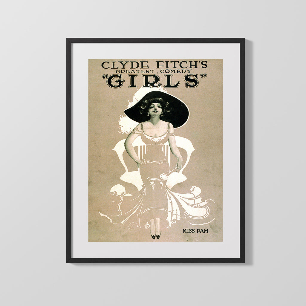 Vintage Burlesque Poster - Girls Clyde Fitch Comedy Burlesque vintageframedprints.com Gallery Frame 16x20