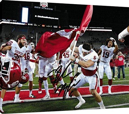 Floating Canvas Wall Art: Baker Mayfield, Oklahoma Sooners Planting the Flag Autograph Print Floating Canvas - College Football FSP - Floating Canvas   