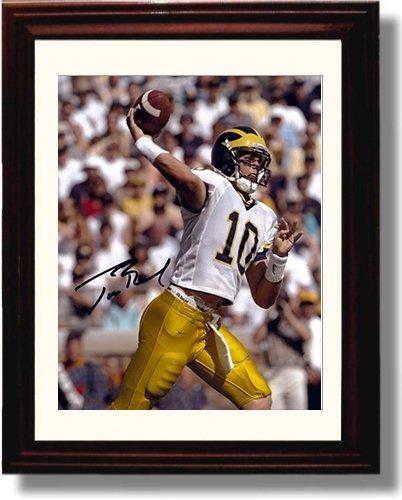 Framed 8x10 Tom Brady Autograph Promo Print - Michigan Wolverines - Throwing Deep Framed Print - College Football FSP - Framed   