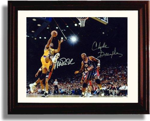 Framed Magic Johnson and Clyde Drexler Autograph Promo Print - LA Lakers and Houston Rockets Framed Print - Pro Basketball FSP - Framed   